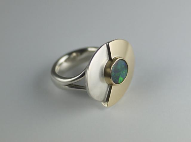 Ring - Sterling Silver, 18ct gold and solid black opal