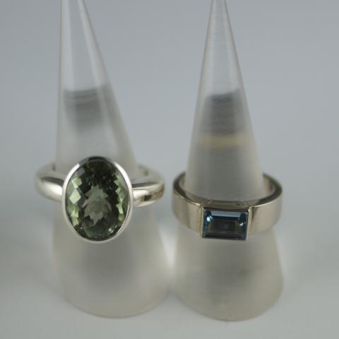 Praisialite and Aquamarine rings