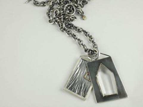 Window  pendant & chain . Sterling Silver, 18ct gold ,Crystal