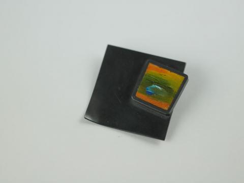 Oxidized Silver brooch with Painted square