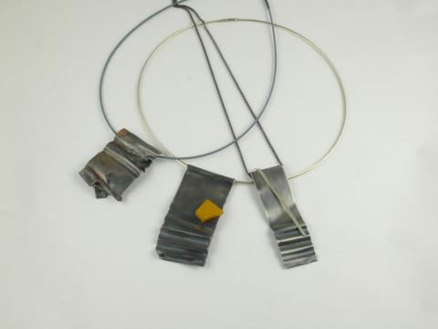 Corrugated pendants, Silver, Titanium