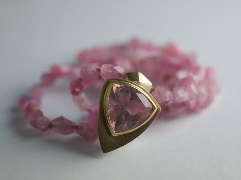 Rose Quartz trilliant on Tourmaline beads 