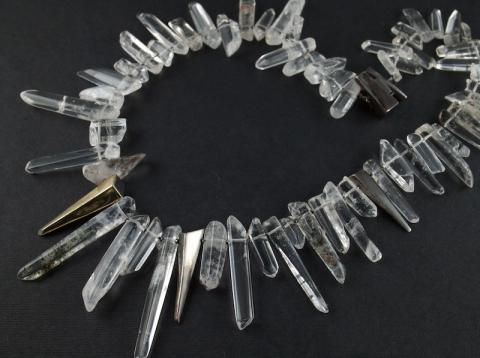 Tourmalinated Quartz crystals with gold and silver elements