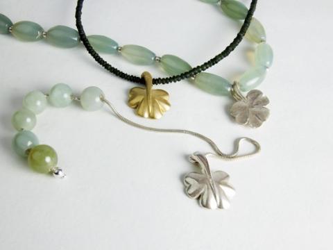 Silver and Gold shamrocks with Jade